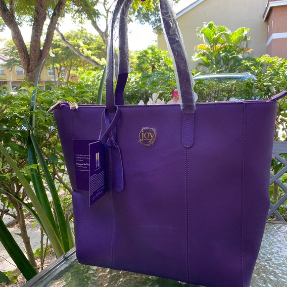 Joy Mangano E*Lite Travel Collection Purple Leather Tote NWT